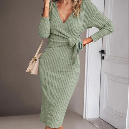 Xanthe Ribbed Wrap Knit Midi Dress